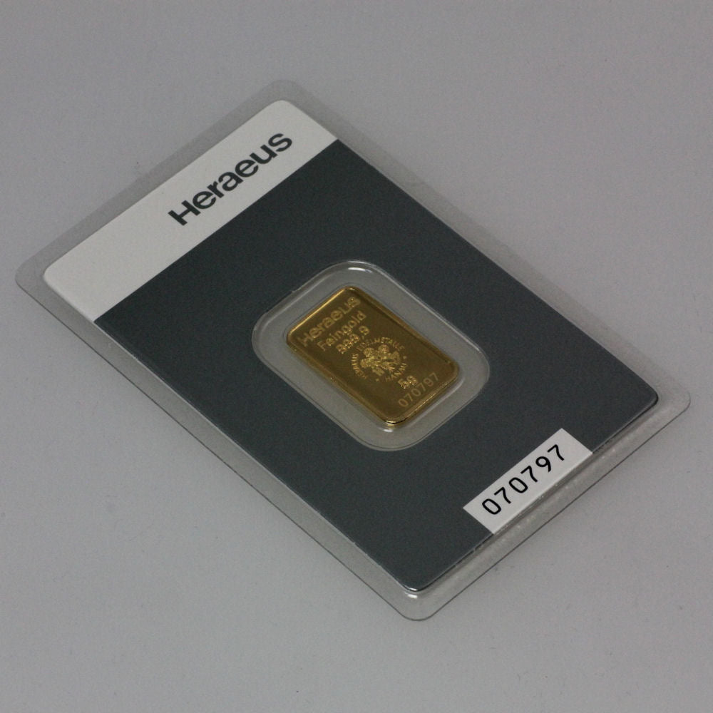 Goldbarren Kinebar 5 Gramm Heraeus 999 Feingold im Blister mit Zertifkat**