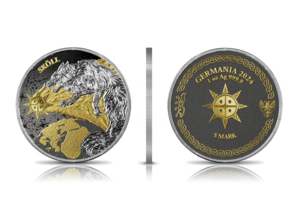 Silbermünze Ragnarök Sköll & Hati 2x1oz 2024 BU Germania Mint