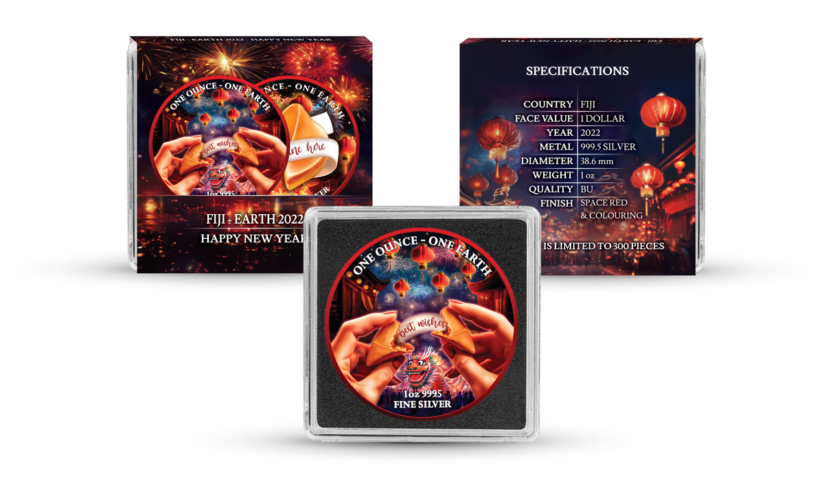 Fiji One Earth - Happy New Year - 1 oz Silbermünze 2022 Color