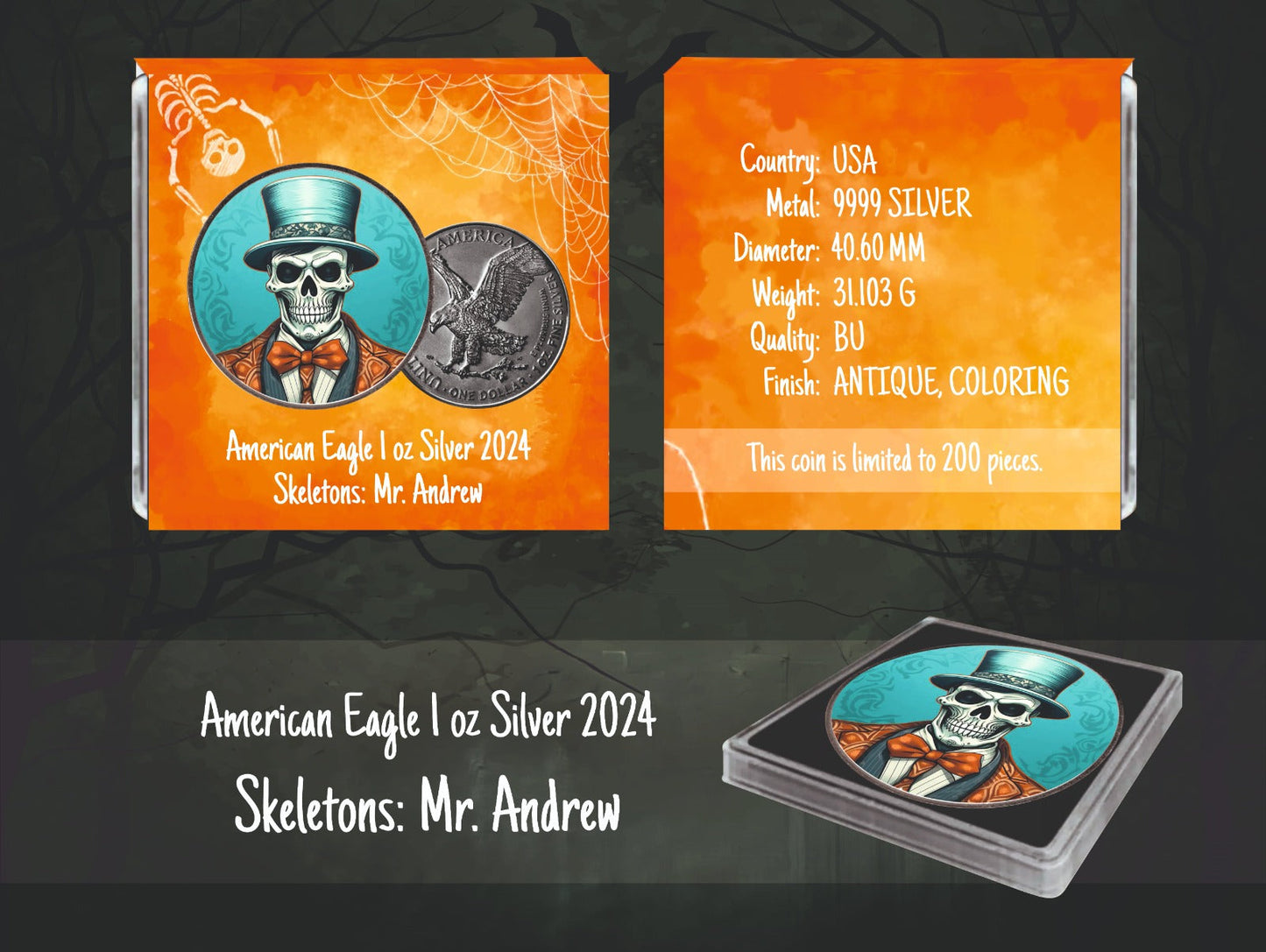 USA ASE Skeletons Mr. Andrew Color 1oz Silber 2024*