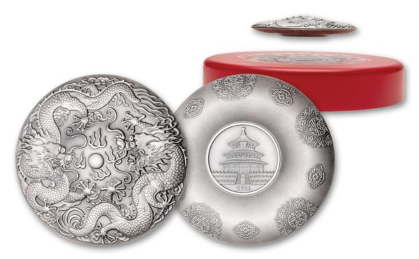 Two Dragons & Pearl 88g 2024 China Schwebende Münze 999 Silber