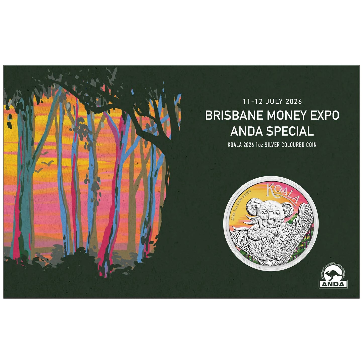 Australien Koala 2026  - Brisbane Money Expo Coin Show Special ANDA - 1 oz Silbermünze Farbe