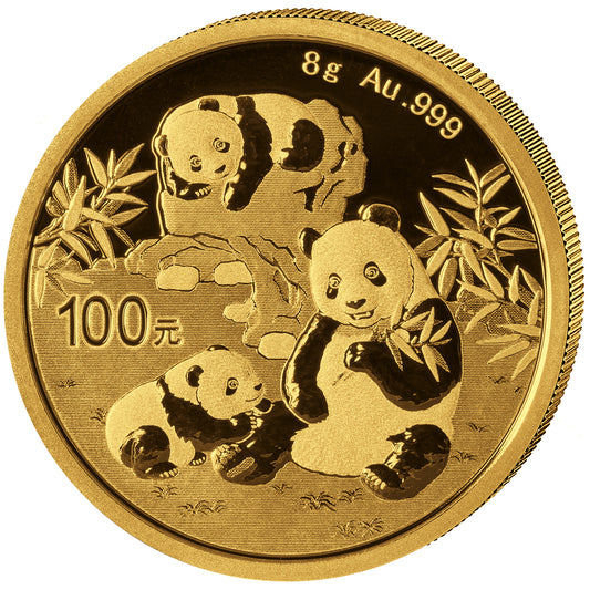 China Panda, 8 Gramm Goldmünze, 2025, 100 Yuan**