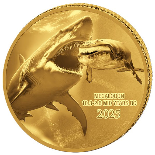 Prehistoric Life II - Megalodon 2025  – 0,5 Gramm Goldmünze PP Polierte Platte**