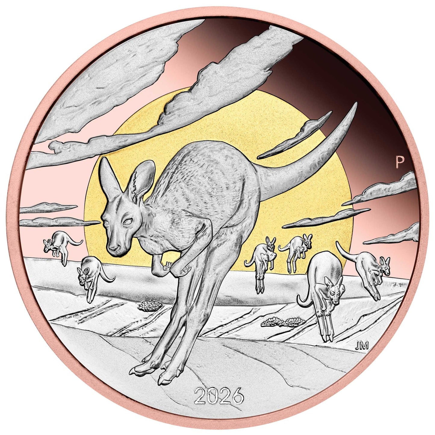 Wonders of Australia - The Outback Kangaroo 2026 - 5 oz Silbermünze Gelbgold & Roségold PP