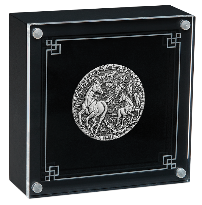 Lunar III Jahr des Pferdes 2026 - 2 oz Silbermünze Antik Finish