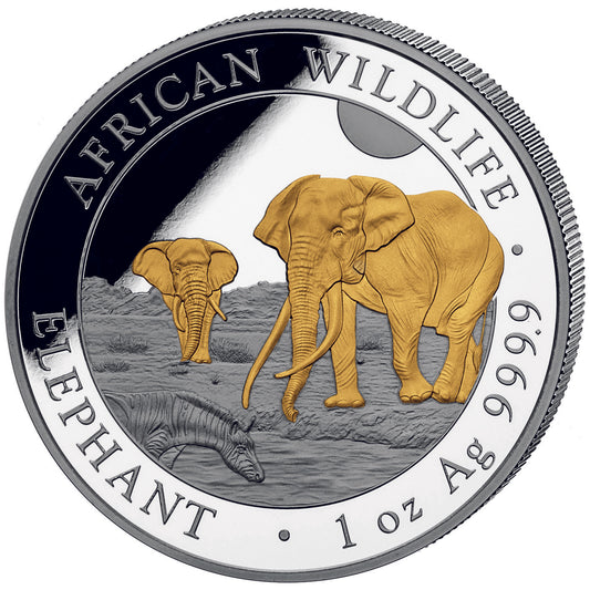 Somalia Elefant 2026 - 1 oz Silbermünze teilvergoldet gilded