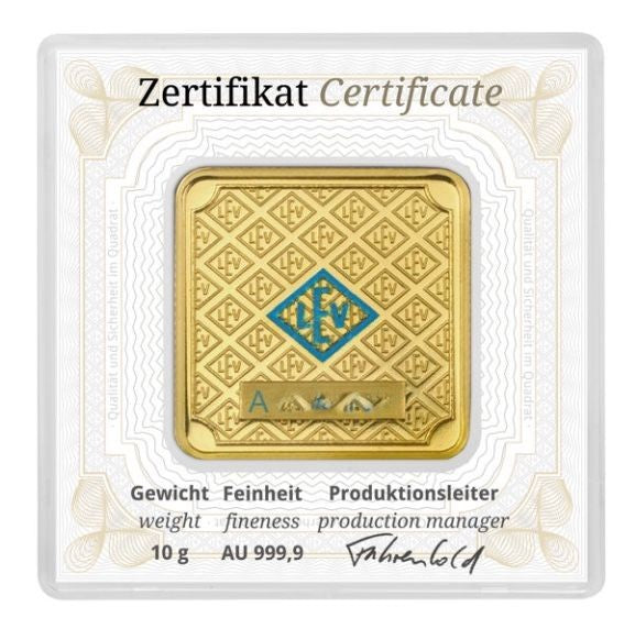 Goldbarren 10 Gramm Geiger Schloss Güldengossa 999.9 Gold quadratisch mit Zertifikat in Kapsel**