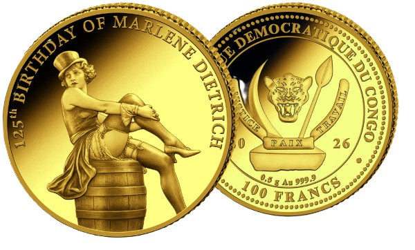Marlene Dietrich 125. Geburtstag 0,5 Gramm Goldmünze 2026 PP**