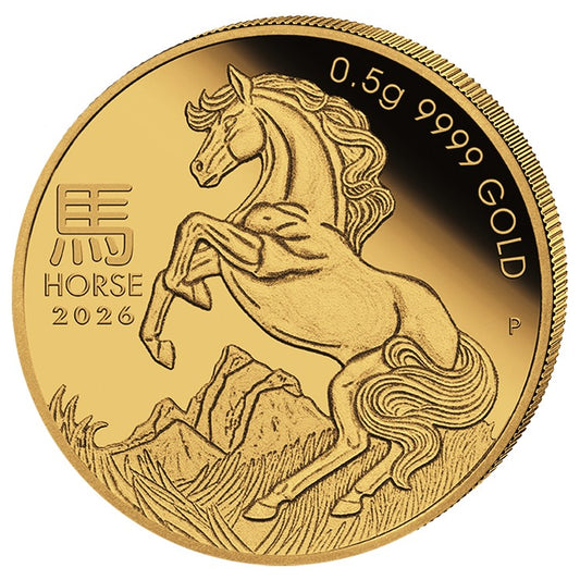 Lunar III Jahr des Pferdes 2026 0,5 Gramm Goldmünze PM im Blister**