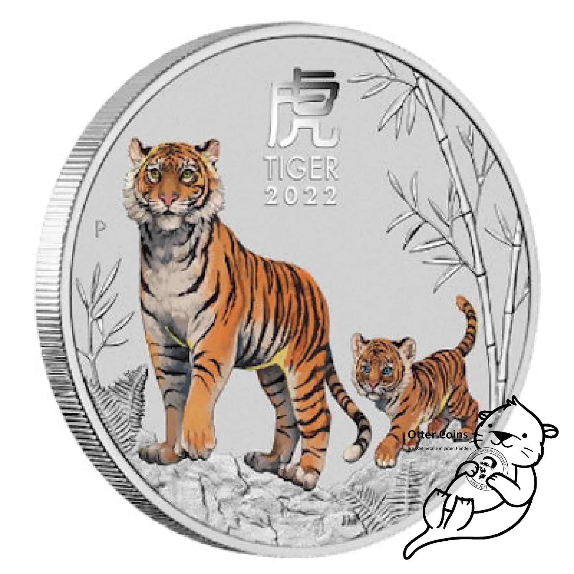 Lunar III Tiger 2 Oz Silbermünze coloriert 2022*