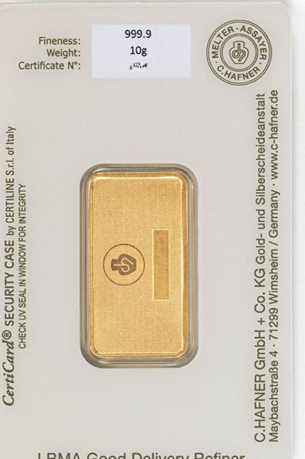 Goldbarren 10 Gramm C. Hafner Gold Feingold 999.9 im Blister mit Zertifikat**
