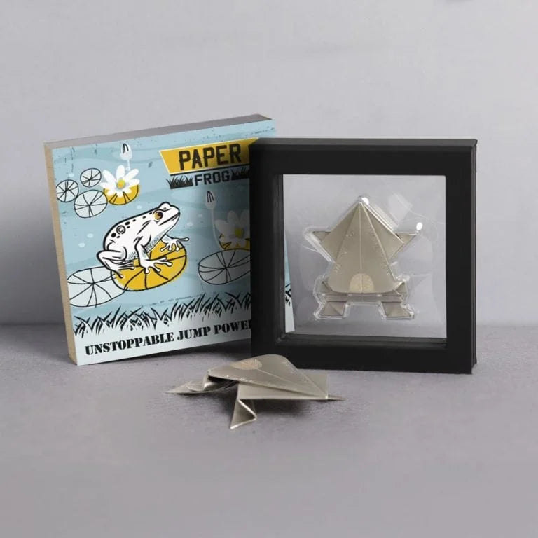 Folded Dreams - (3.) Paper Frog - 2 oz Silbermünze Antik Finish
