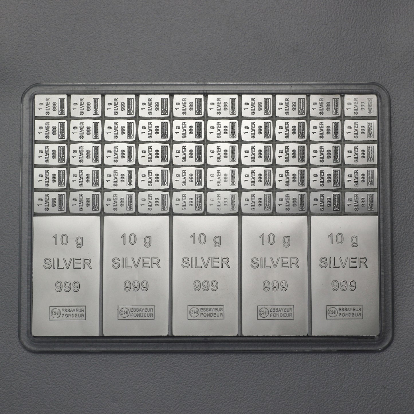 Silbertafel Valcambi "CombiBar" Mix 100 Gramm - 5x10 + 50x1 Gramm Silber Silberbarren Tafelbarren