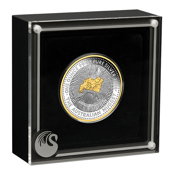 Australien Nugget - 40. Jubiläum - 2026 - 1 oz Silbermünze Teilvergoldet PP in Box