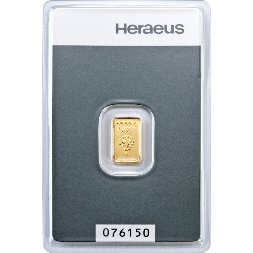 Goldbarren 1 Gramm Heraeus 999 Feingold im Blister mit Zertifkat**