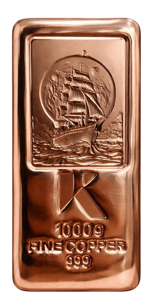 Kupferbarren Kinesis  - 1 kg Kilo 1000 Gramm - gegossen rechteckig 999 Kupfer