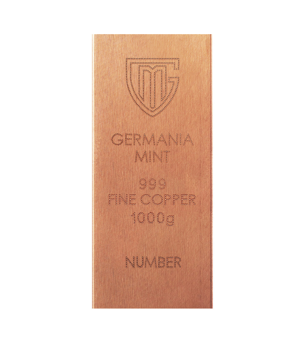 Germania Mint -Kupferbarren - Raw Bars  1 Kilo 1 kg 1000 Gramm - aus Strang rechteckig