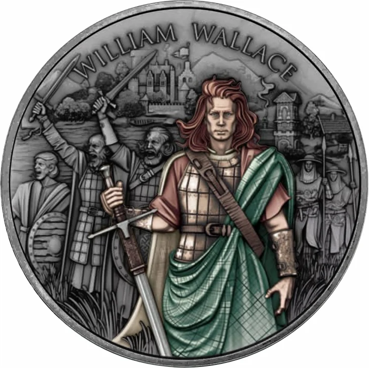 USA - Legendary Warriors - William Wallace - 1 oz Silbermedaille Antik Farbe