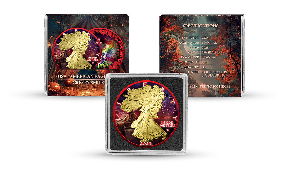 American Eagle 2025 - Halloween - Creepy Smile - 1 oz Silbermünze Farbe teilvergoldet ***