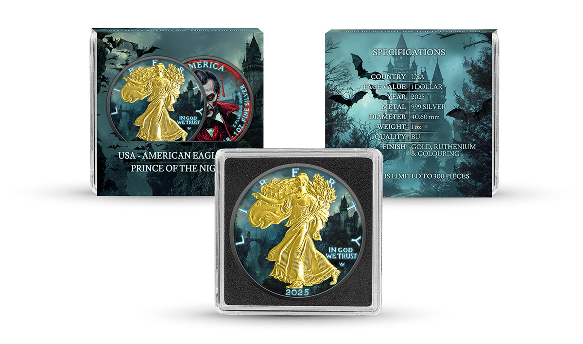 American Eagle 2025 - Halloween - Prince of the Night - 1 oz Silbermünze Farbe teilvergoldet ***