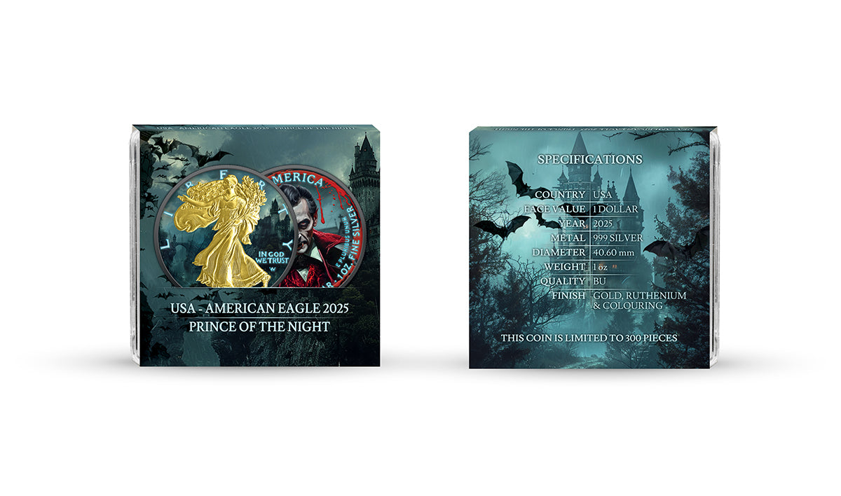 American Eagle 2025 - Halloween - Prince of the Night - 1 oz Silbermünze Farbe teilvergoldet ***
