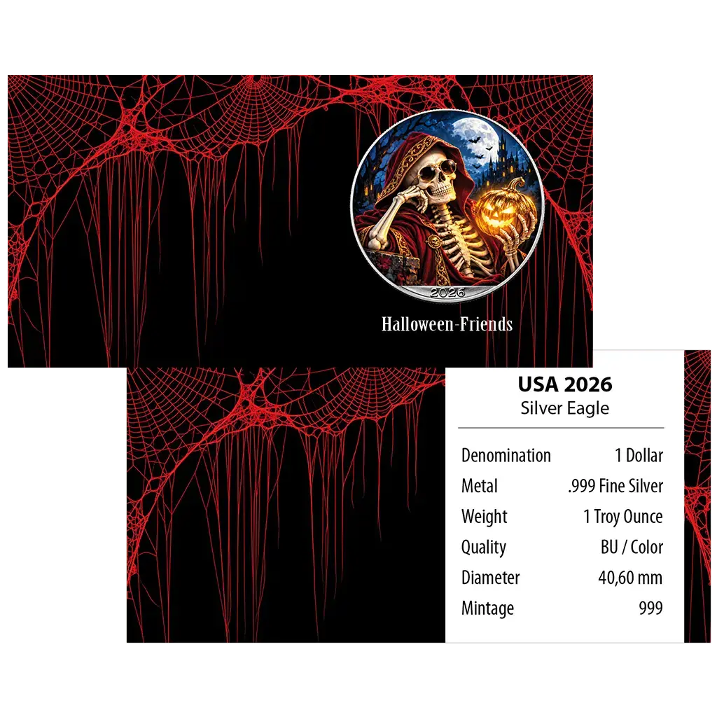 American Silver Eagle 2026 - Halloween - Friends - 1 oz Silbermünze - Farbe - Color