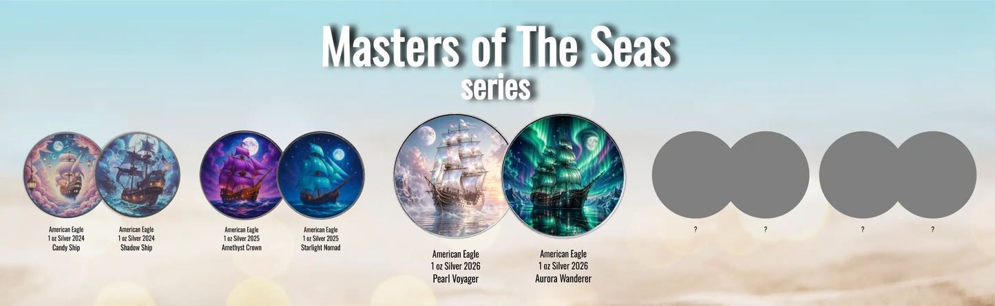 American Eagle 2026 - Masters of the Seas - (6.) Aurora Wanderer - 1 oz Silbermünze Antik Farbe
