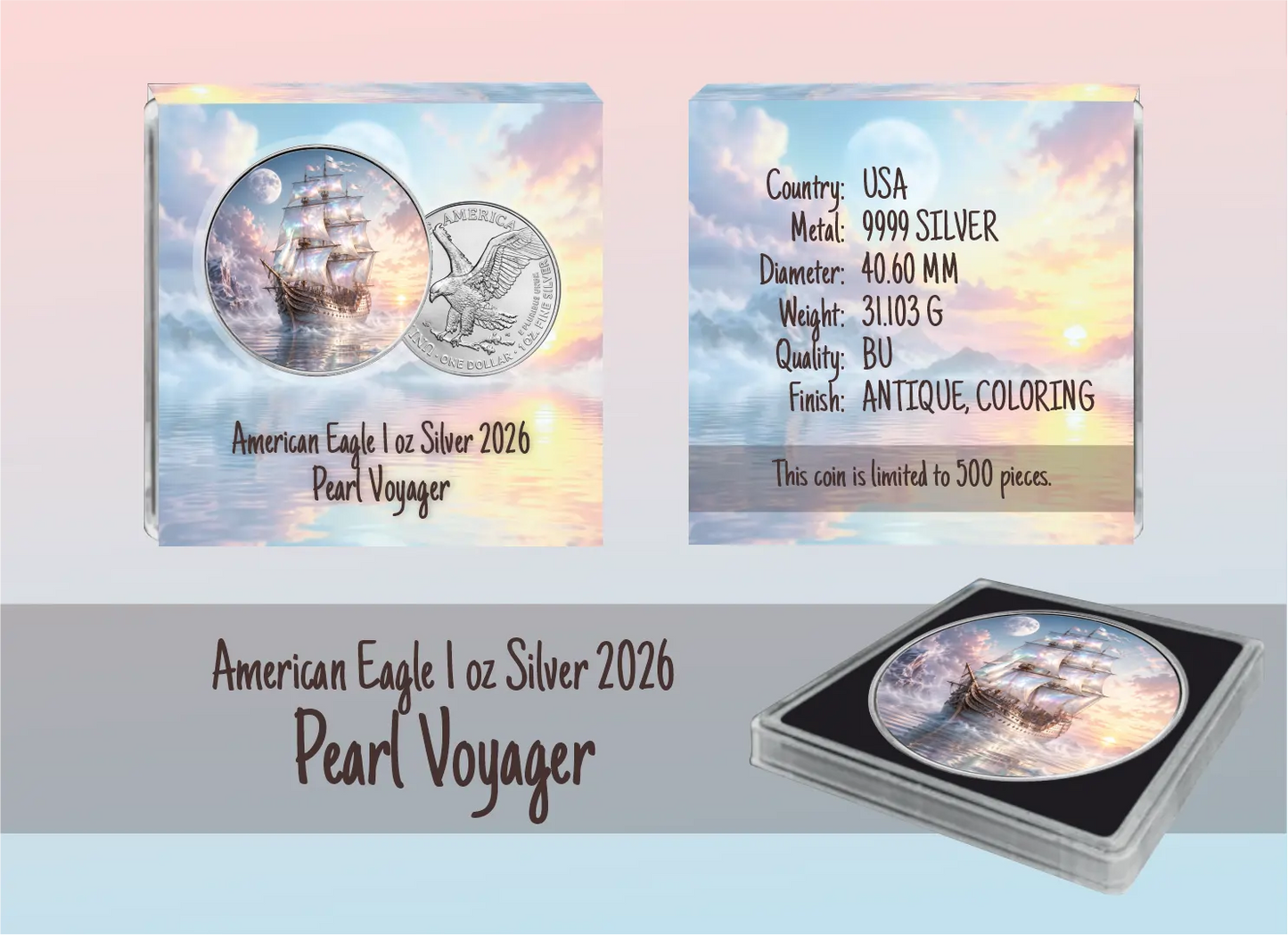American Eagle 2026 - Masters of the Seas - (5.) Pearl Voyager - 1 oz Silbermünze Antik Farbe