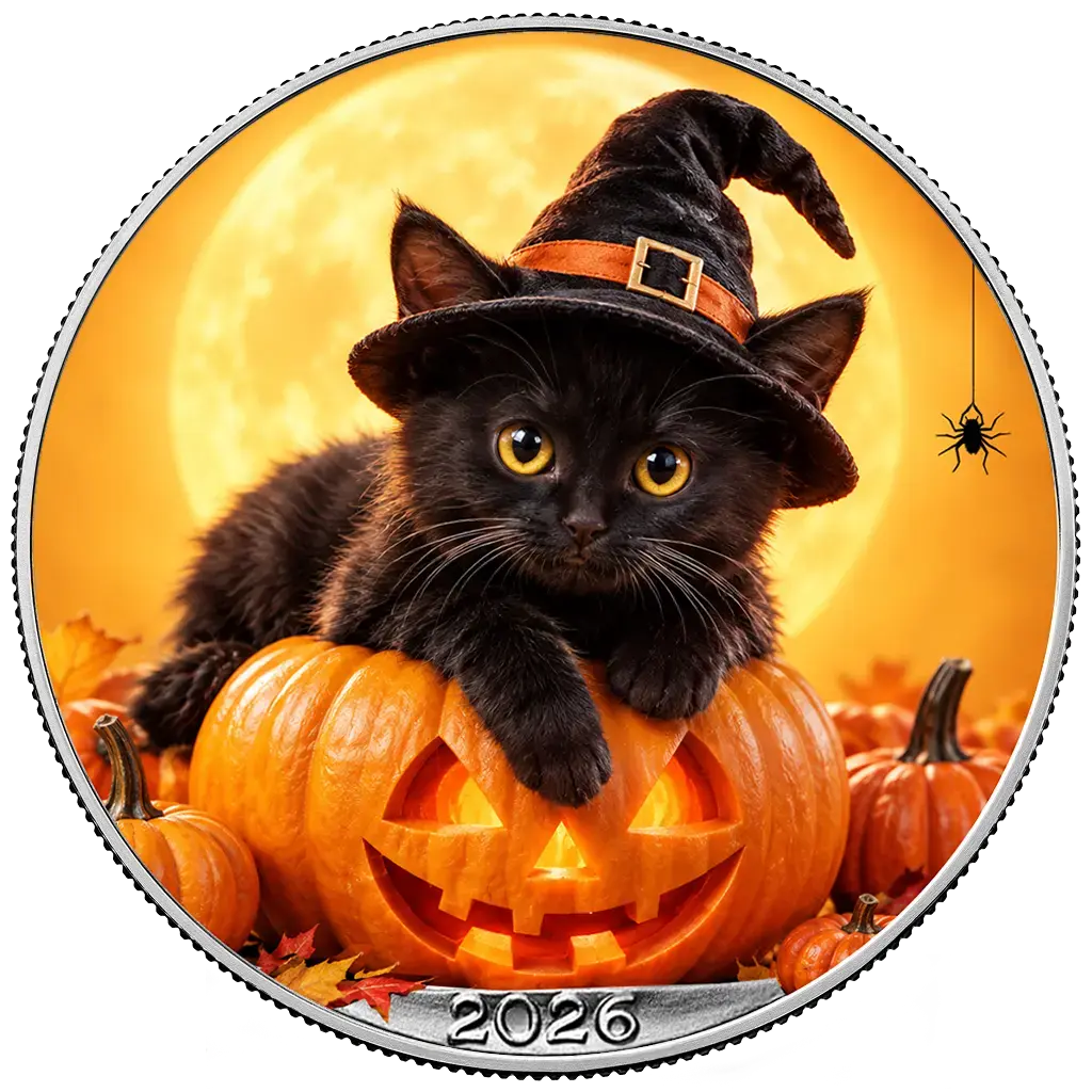 American Silver Eagle 2026 - Halloween - Spooky Little Paws - 1 oz Silbermünze - Farbe - Color