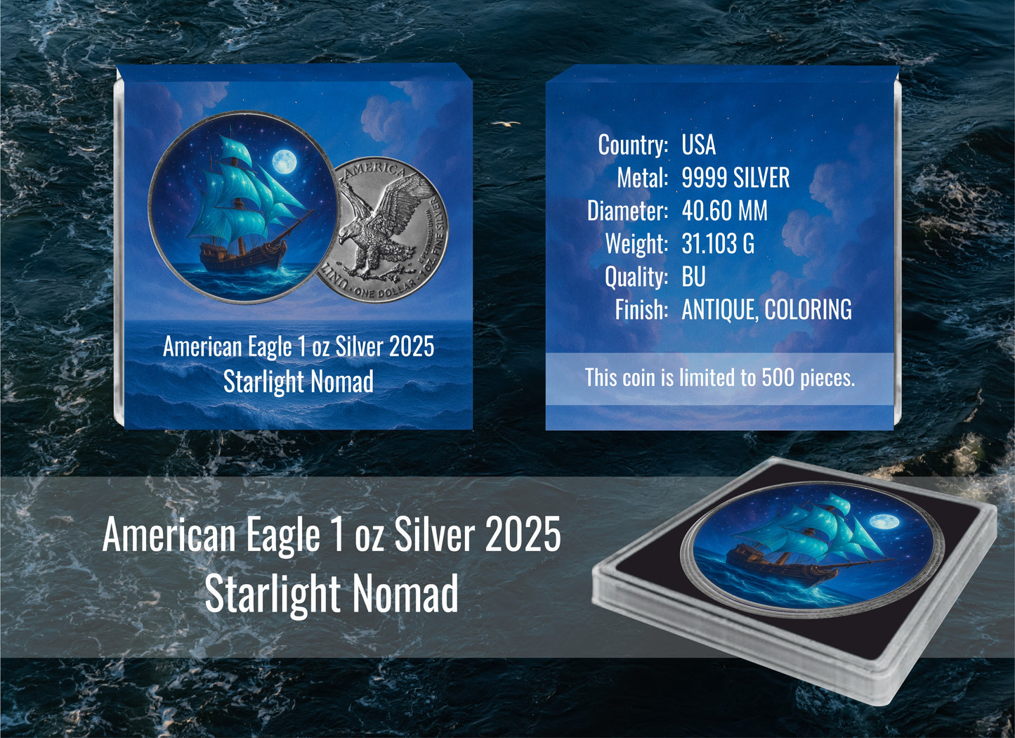 American Eagle - Masters of the Seas - #4. Starlight Nomad - Antik Color 1 oz Silber