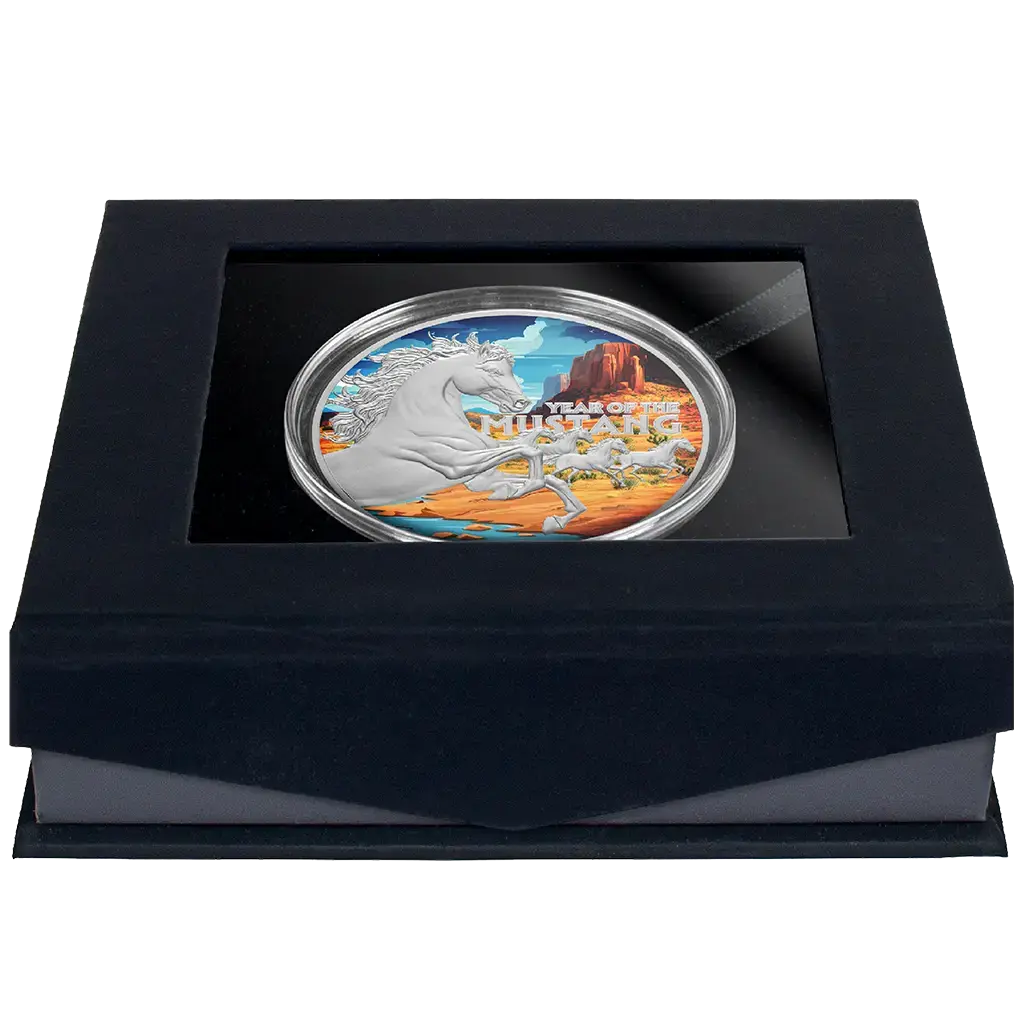 American Lunar - Year of the Mustang - 2026 - 1 oz Silbermünze Farbe in Box