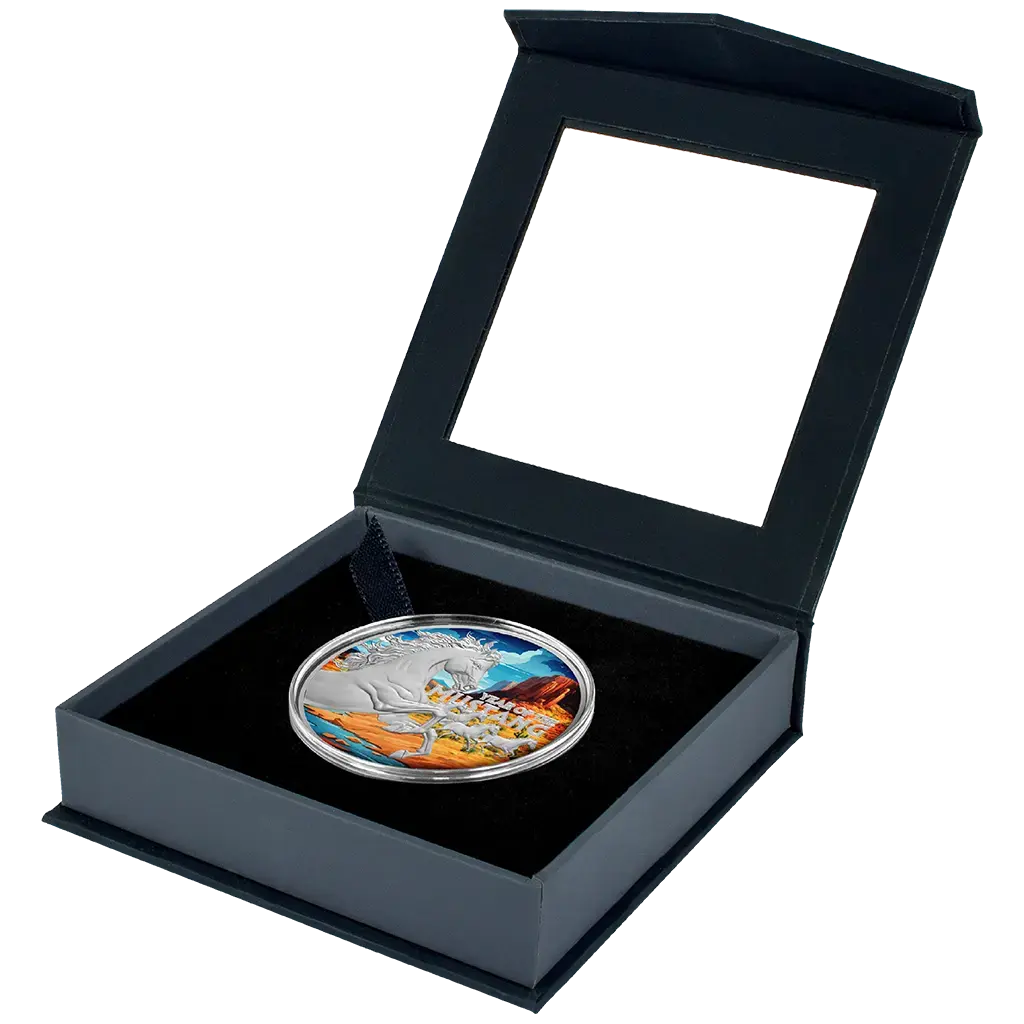 American Lunar - Year of the Mustang - 2026 - 1 oz Silbermünze Farbe in Box