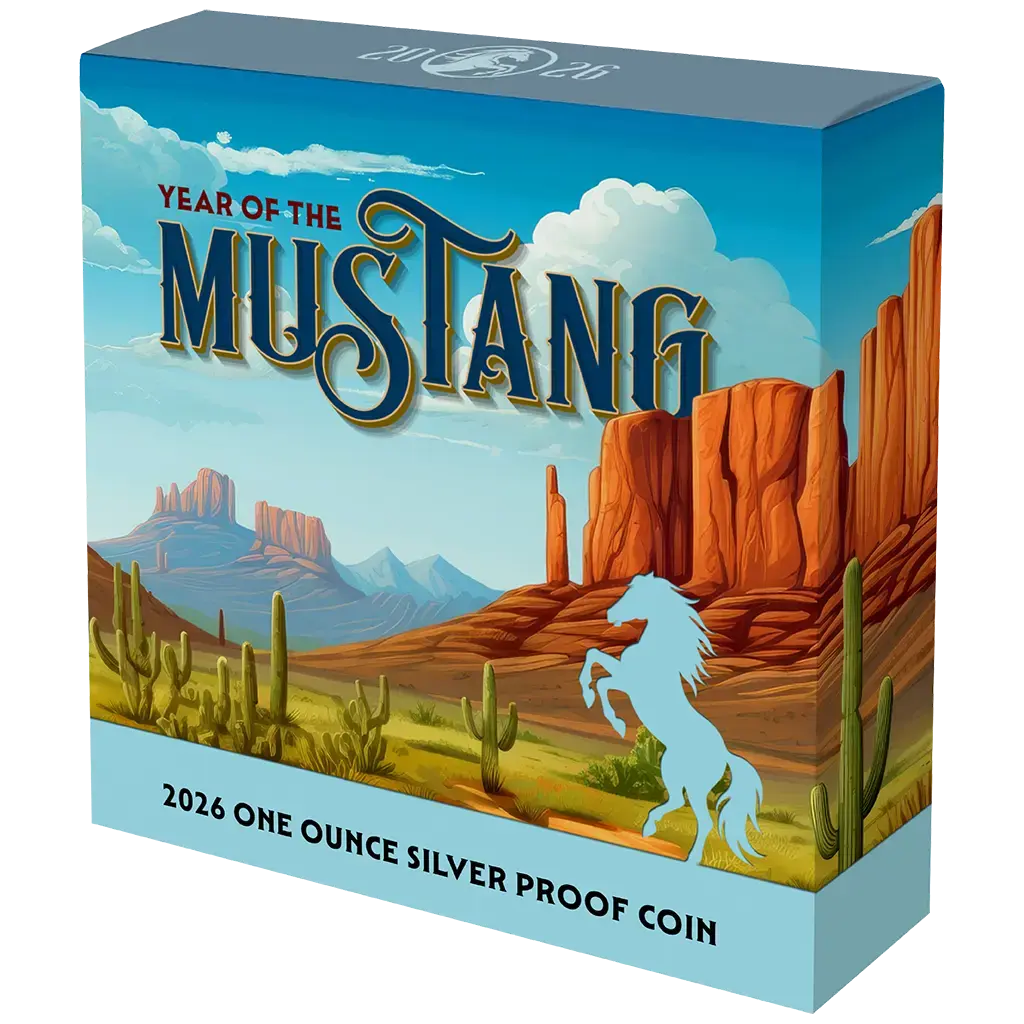 American Lunar - Year of the Mustang - 2026 - 1 oz Silbermünze Farbe in Box