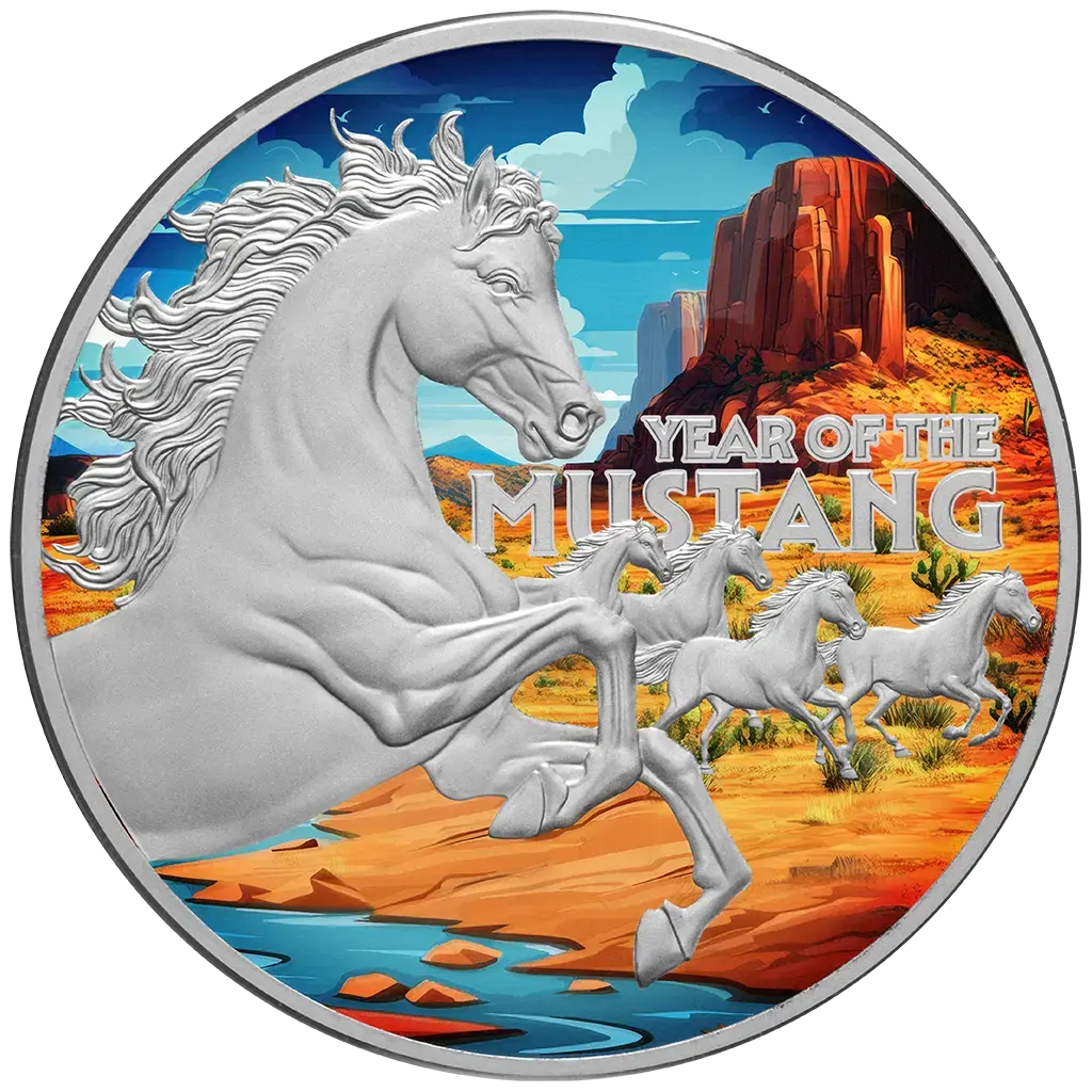 American Lunar - Year of the Mustang - 2026 - 1 oz Silbermünze Farbe in Box