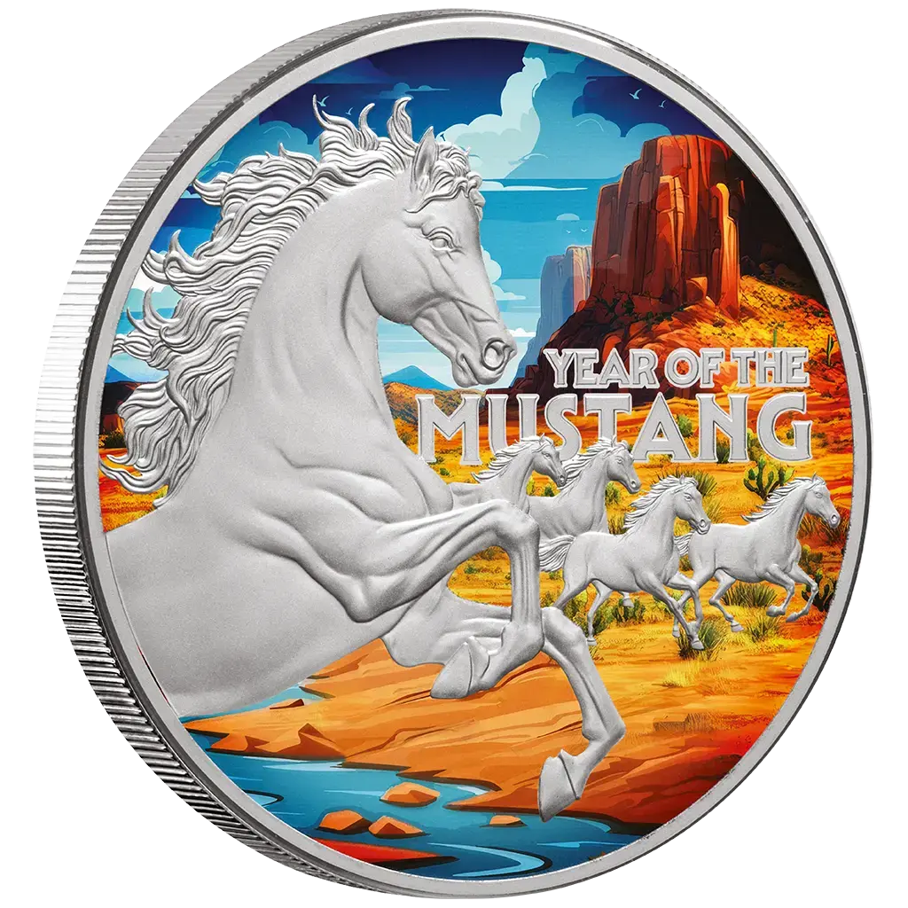 American Lunar - Year of the Mustang - 2026 - 1 oz Silbermünze Farbe in Box