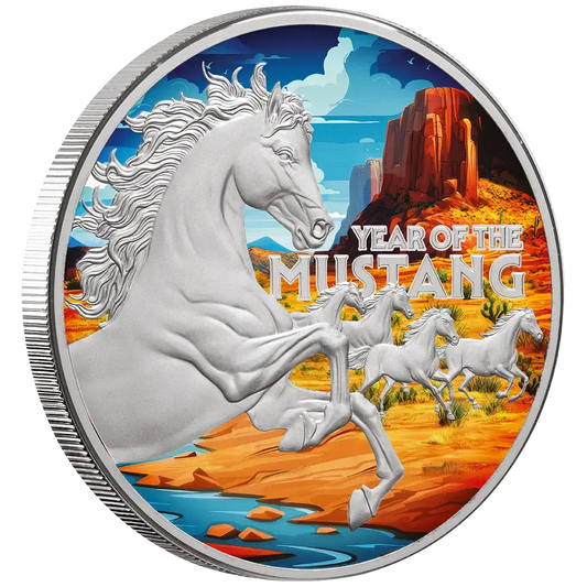 American Lunar - Year of the Mustang - 2026 - 1 oz Silbermünze Farbe in Box