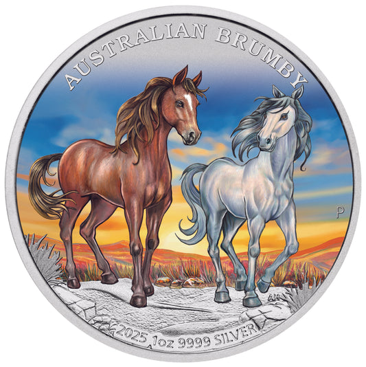 Australian Brumby 2025 1 oz Silbermünze Farbe Color in Box