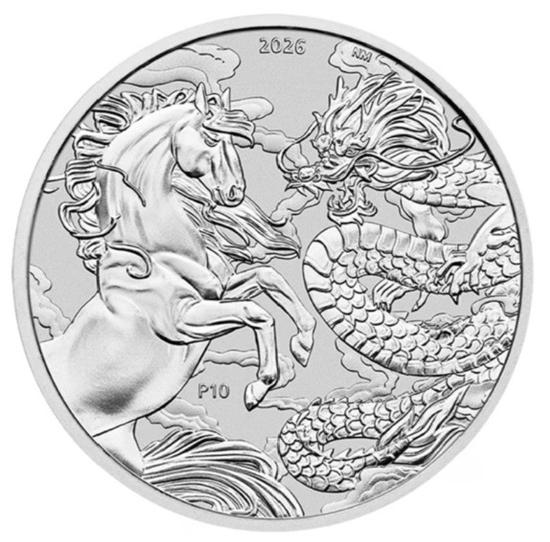 Chinese Myths and Legends - Dragon and Horse 2026 1 oz Silbermünze BU