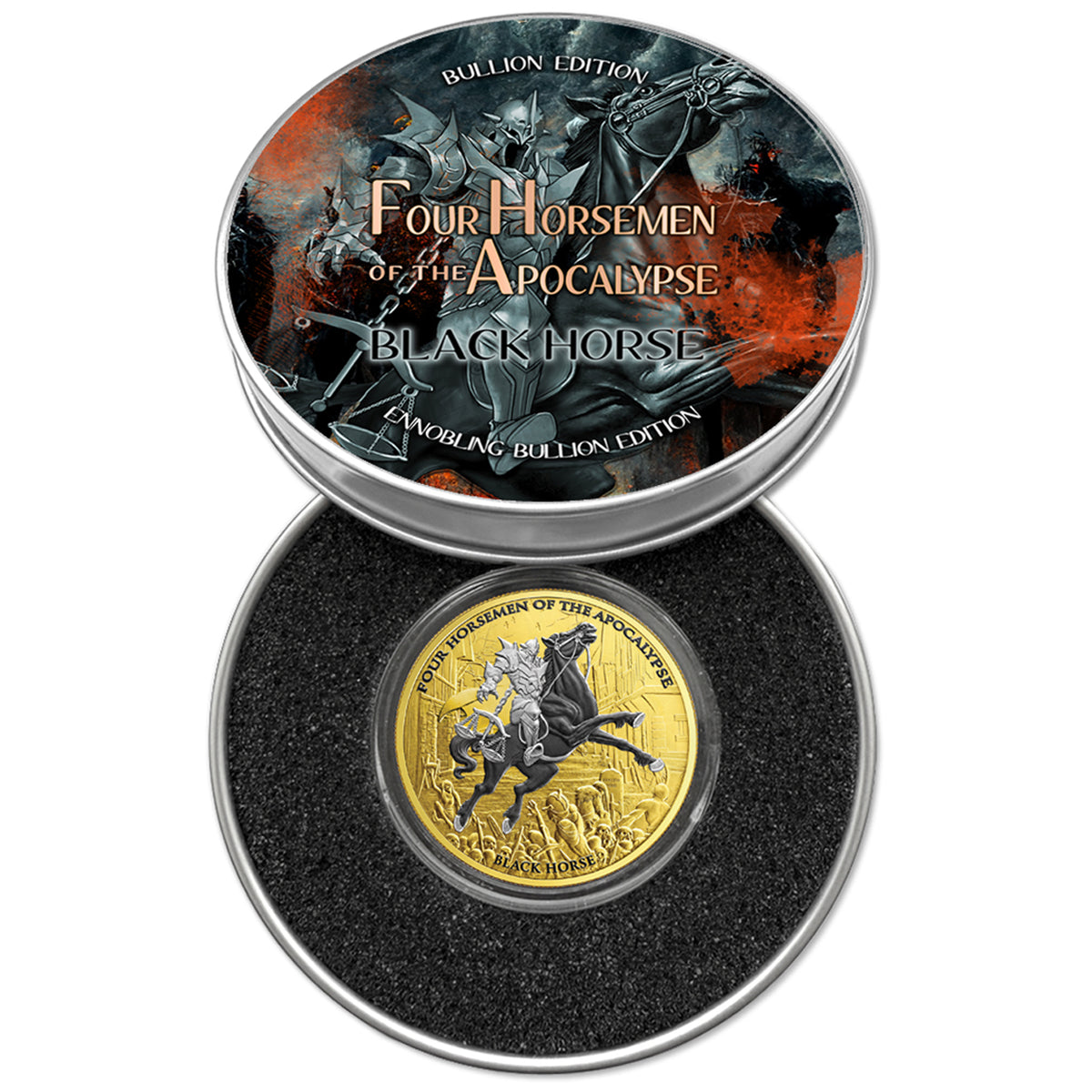 Carpathian Mint - Four Horsemen of the Apocalypse - Black Horse   1 oz Silbermünze Gilded - Ruthenium - Palladium