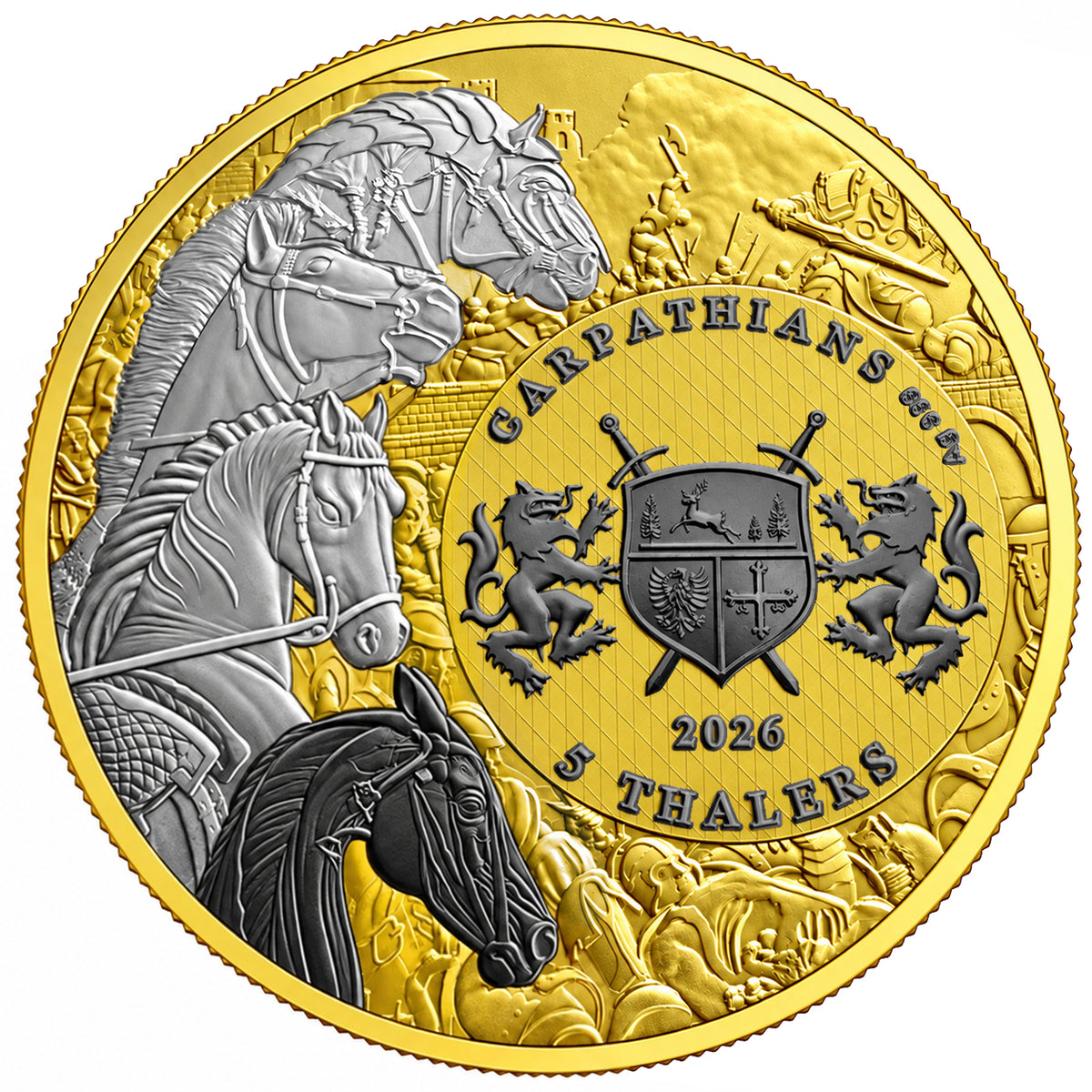 Carpathian Mint - Four Horsemen of the Apocalypse - Black Horse   1 oz Silbermünze Gilded - Ruthenium - Palladium