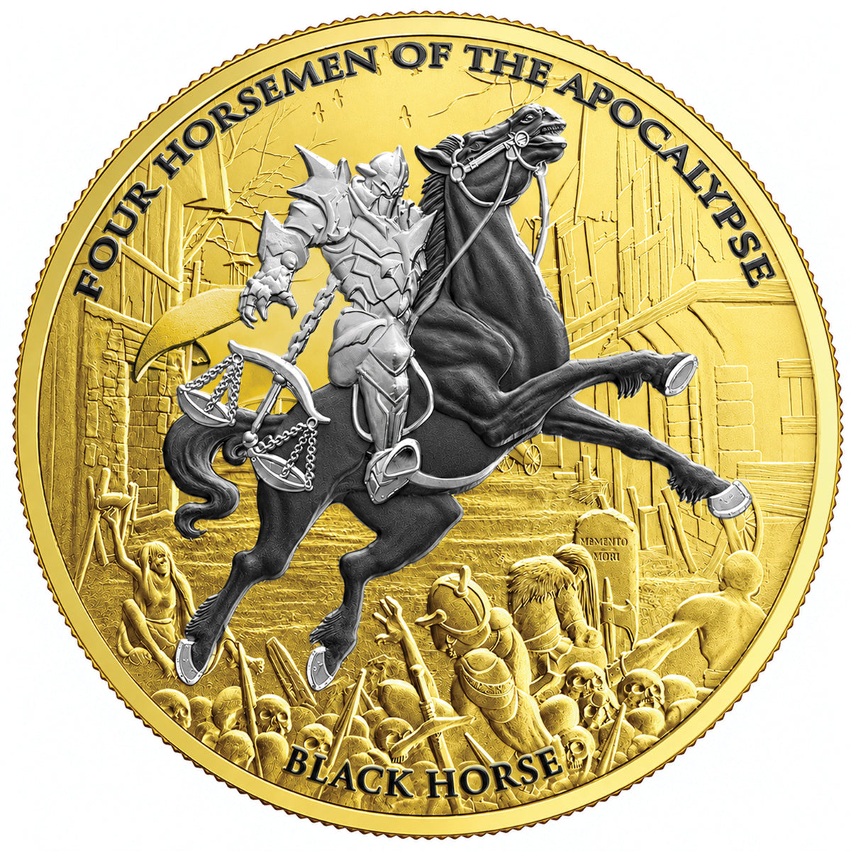 Carpathian Mint - Four Horsemen of the Apocalypse - Black Horse   1 oz Silbermünze Gilded - Ruthenium - Palladium