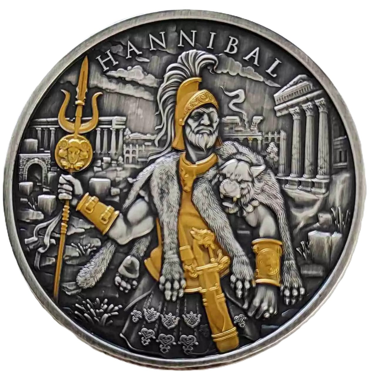 USA - Legendary Warriors -  Hannibal #9. -1 oz Silbermedaille Antik - teilvergoldet