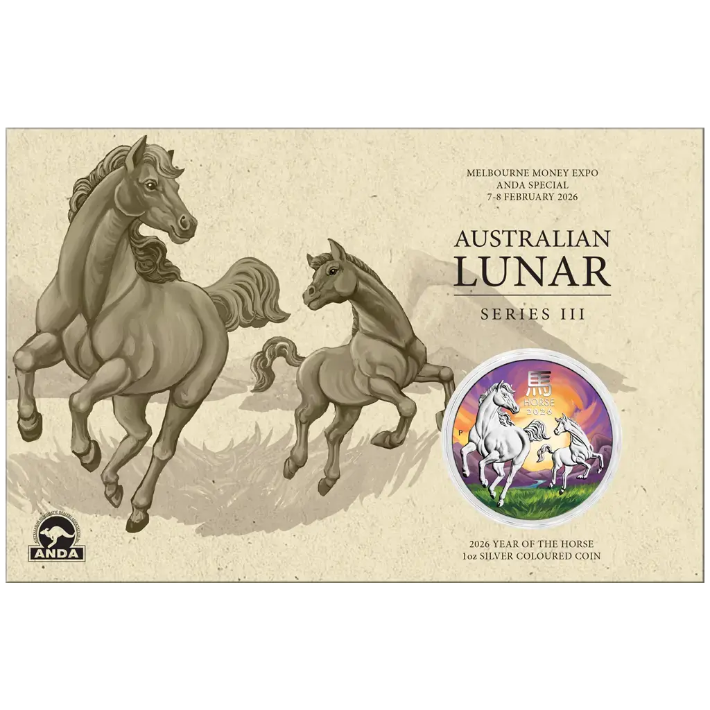 Lunar III Jahr des Pferdes 2026 - Melbourne Coin Show Special - 1 oz Silbermünze Farbe