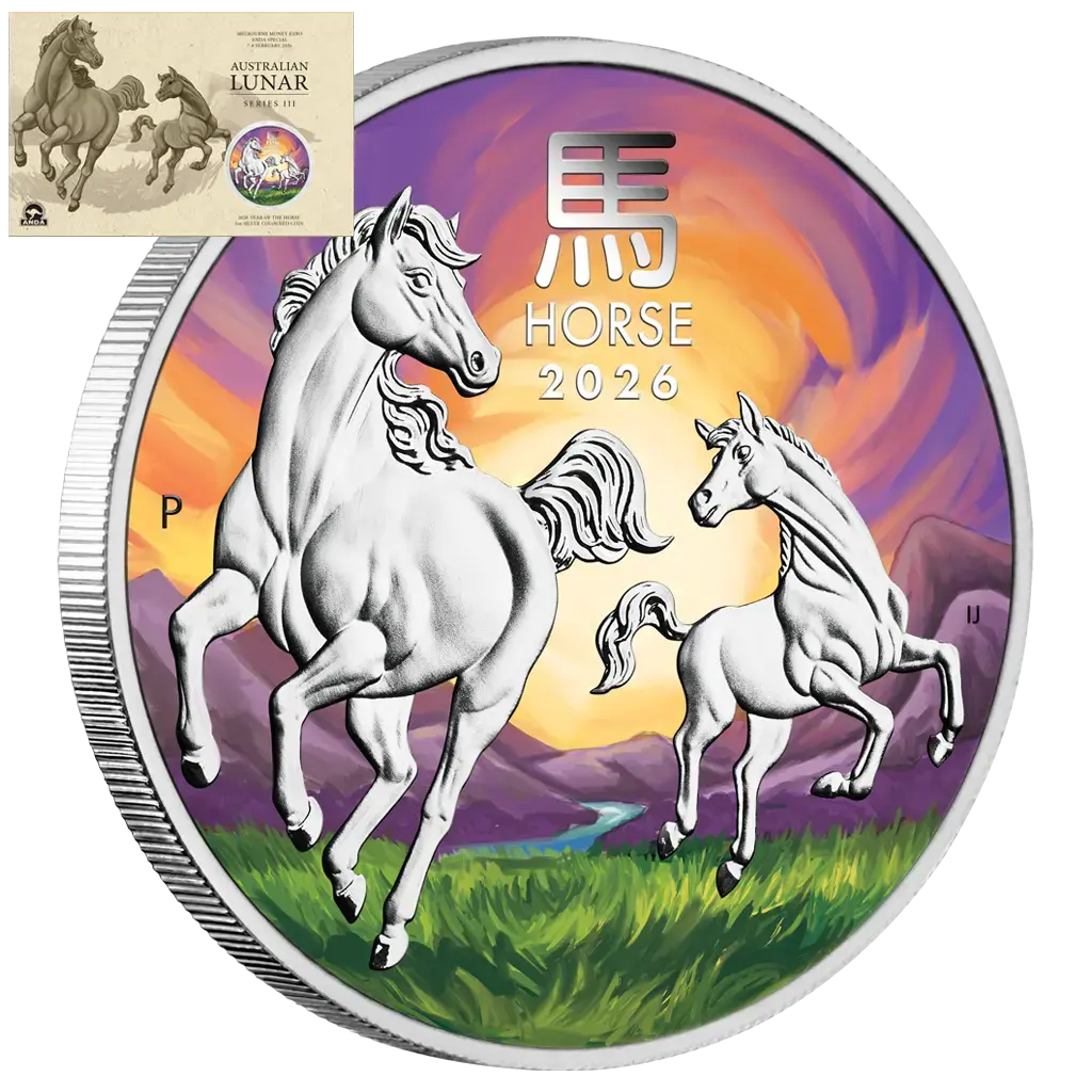 Lunar III Jahr des Pferdes 2026 - Melbourne Coin Show Special - 1 oz Silbermünze Farbe