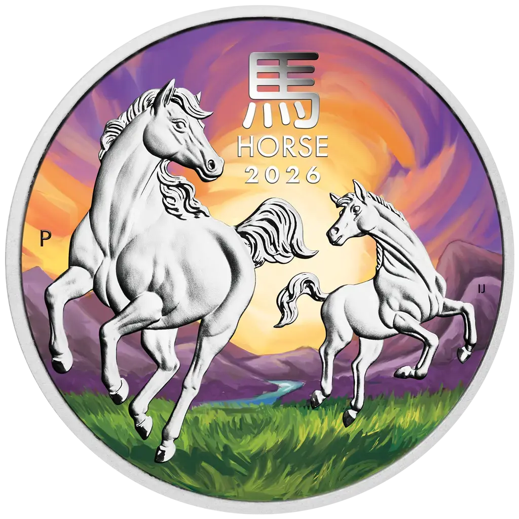 Lunar III Jahr des Pferdes 2026 - Melbourne Coin Show Special - 1 oz Silbermünze Farbe