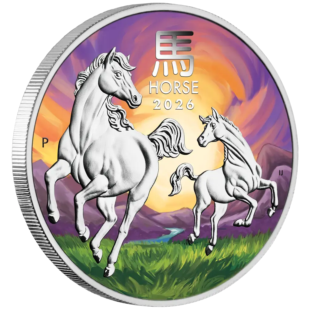 Lunar III Jahr des Pferdes 2026 - Melbourne Coin Show Special - 1 oz Silbermünze Farbe