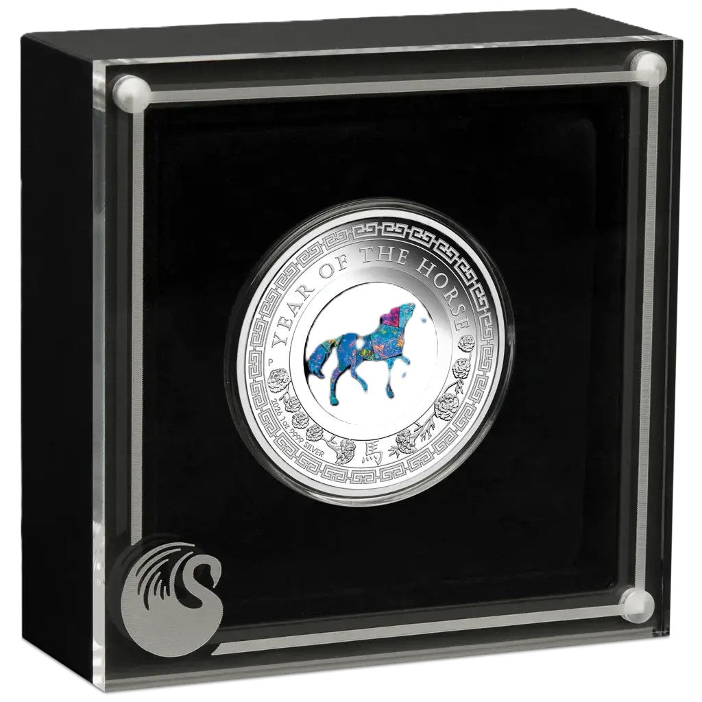 Lunar Opal Jahr des Pferdes 2026 1 oz Silbermünze PP in Box