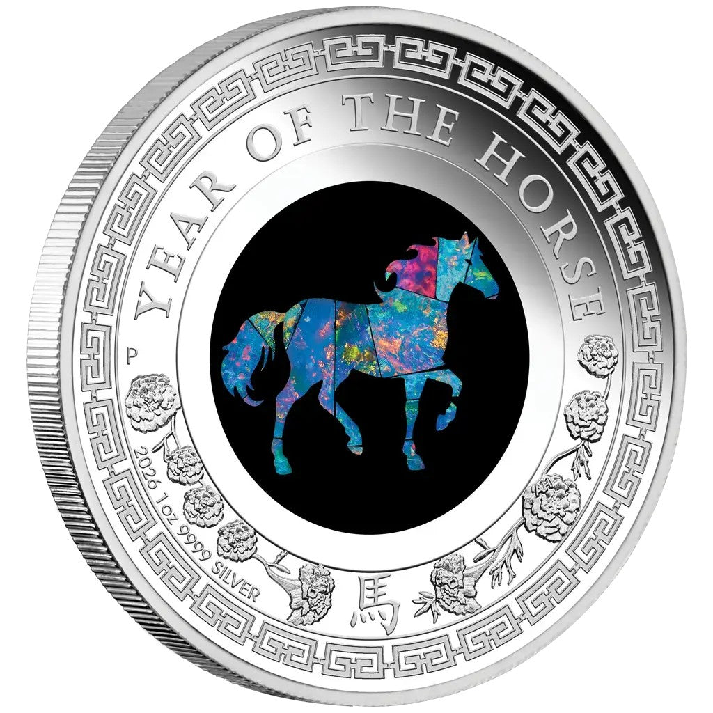 Lunar Opal Jahr des Pferdes 2026 1 oz Silbermünze PP in Box