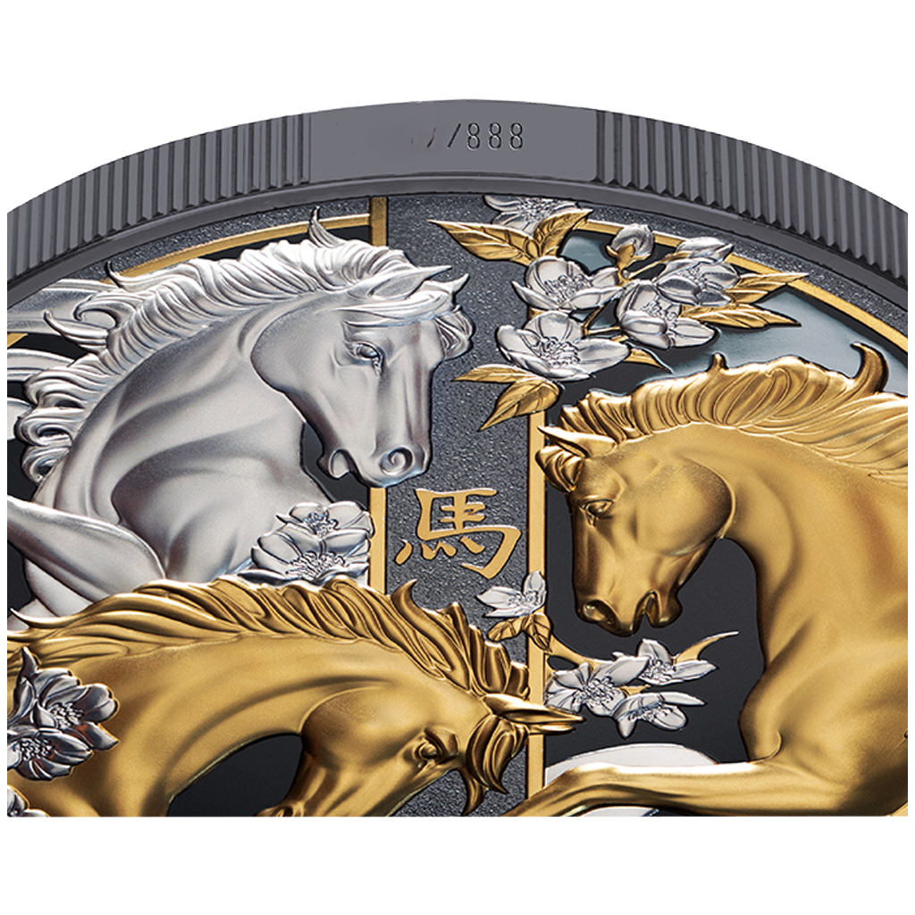 Niue - Lunar - Jahr des Pferdes - 2026 - 1 oz Silbermünze Teilvergoldet Black Proof***